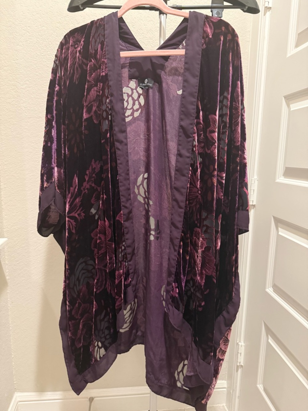 Velvet Floral Open-Front Shrug - Purple